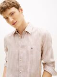 Beige Regular Fit Bengal Stripe Pure Linen Shirt  Men