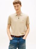 Beige Regular Fit Interlock Knit Zip Polo Shirt  Men