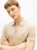 Beige Regular Fit Interlock Knit Zip Polo Shirt  Men