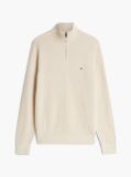 Beige Textured Quarter-Zip Mock Neck Jumper With Cashmere  Men