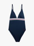 Blue Global Stripe Plunge Triangle Swimsuit  Women
