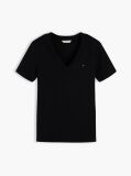 Black Ribbed V-Neck Slim Fit T-Shirt  Women