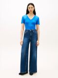 Blue Ribbed V-Neck Slim Fit T-Shirt  Women