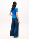 Blue Ribbed V-Neck Slim Fit T-Shirt  Women