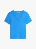 Blue Ribbed V-Neck Slim Fit T-Shirt  Women