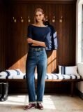 Blue Boat Neck Slim Fit T-Shirt  Women