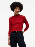 Red Mock Neck Slim Long Sleeve Top  Women