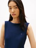 Blue Ribbed Slim Boat Neck Tank Top  Women