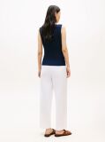 Blue Ribbed Slim Boat Neck Tank Top  Women