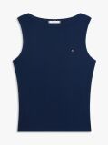 Blue Ribbed Slim Boat Neck Tank Top  Women