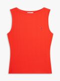 Red Ribbed Slim Boat Neck Tank Top  Women