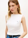 White Ribbed Slim Boat Neck Tank Top  Women