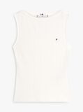 White Ribbed Slim Boat Neck Tank Top  Women