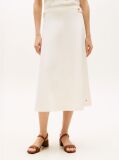 Beige Gold-Tone Button Interlock Knit Midi Skirt  Women