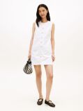 White Gold-Tone Button Denim Mini Shift Dress  Women