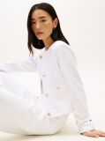 White Gold-Tone Button Collarless Denim Jacket  Women
