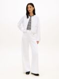 White Gold-Tone Button Collarless Denim Jacket  Women