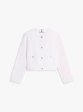 White Gold-Tone Button Collarless Denim Jacket  Women