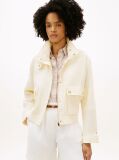 Beige Gold-Tone Button Pure Linen Utility Jacket  Women