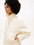 Beige Gold-Tone Button Pure Linen Utility Jacket  Women