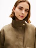 Green Gold-Tone Button Pure Linen Utility Jacket  Women