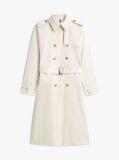 Beige Gold-Tone Button Slim Trench Coat  Women