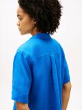Blue Relaxed Fit Pure Linen Short Sleeve Shirt  Women