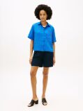 Blue Relaxed Fit Pure Linen Short Sleeve Shirt  Women