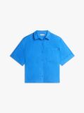 Blue Relaxed Fit Pure Linen Short Sleeve Shirt  Women