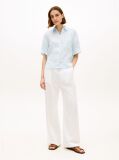 Blue Relaxed Fit Pure Linen Short Sleeve Shirt  Women