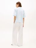 Blue Relaxed Fit Pure Linen Short Sleeve Shirt  Women