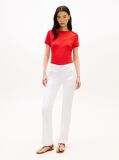 Red Gold-Tone Button Slim Boat Neck T-Shirt  Women