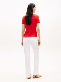 Red Gold-Tone Button Slim Boat Neck T-Shirt  Women