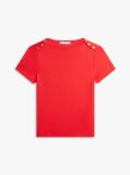 Red Gold-Tone Button Slim Boat Neck T-Shirt  Women