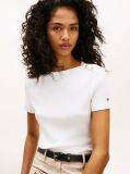 White Gold-Tone Button Slim Boat Neck T-Shirt  Women