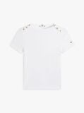 White Gold-Tone Button Slim Boat Neck T-Shirt  Women