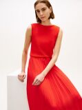 Red Pleated Sleeveless Slim Midi Dress  Women