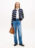 Blue Crest Embroidery Mid Rise Barrel Leg Jeans  Women
