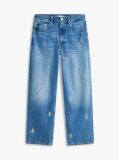 Blue Crest Embroidery Mid Rise Barrel Leg Jeans  Women