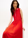 Red 1985 Pleated Sleeveless Midi Polo Dress  Women