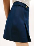 Blue Gold-Tone Button Crest Pleated Mini Skirt  Women