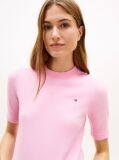 Pink Fine Knit Jersey Short Sleeve Jumper  Women