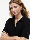 Black Weave Polo Relaxed Short Sleeve Cardigan  Women
