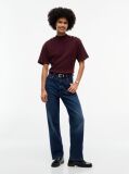 Red Gold-Tone Button Mock Neck T-Shirt  Women