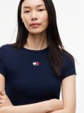 Blue Tommy Badge Ribbed Slim T-Shirt  Women