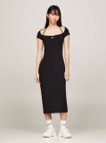 Black Tommy Badge Bodycon Ribbed Midi Dress  Women