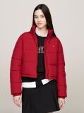 Red Zip-Thru Cropped Puffer Jacket  Women