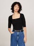 Black Square Neck Half Sleeve Slim Jumper  Women