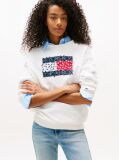 White Relaxed Floral Flag Crew  Women