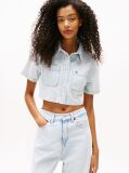 Denim Relaxed Cropped Short Sleeve Lightweight Denim Shirt  Women